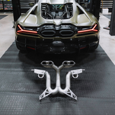 Full view of Lamborghini Revuelto RYFT Titanium Exhaust System installed, 2024+ model