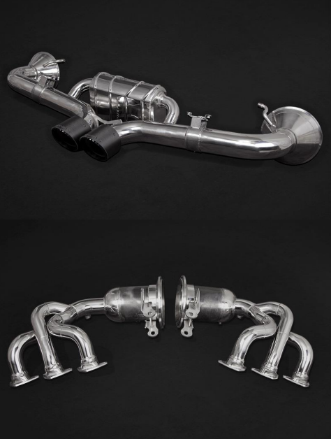 Porsche 992 GT3 - SET: 250 Cell Headers + Valved Exhaust with Carbon Tips (OE Actuators) - Black