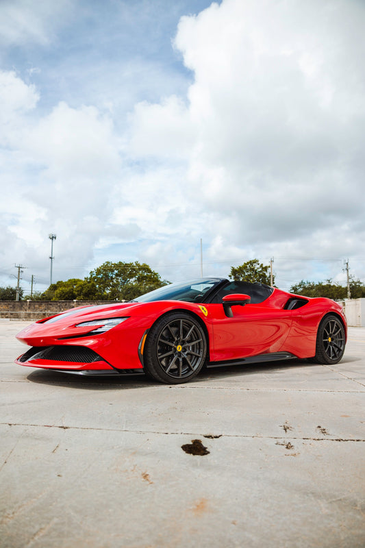 Ferrari SF90 with Ryft titanium race exhaust, Stage 2 tune, and full XPEL protection at TR3 Performance in South Florida